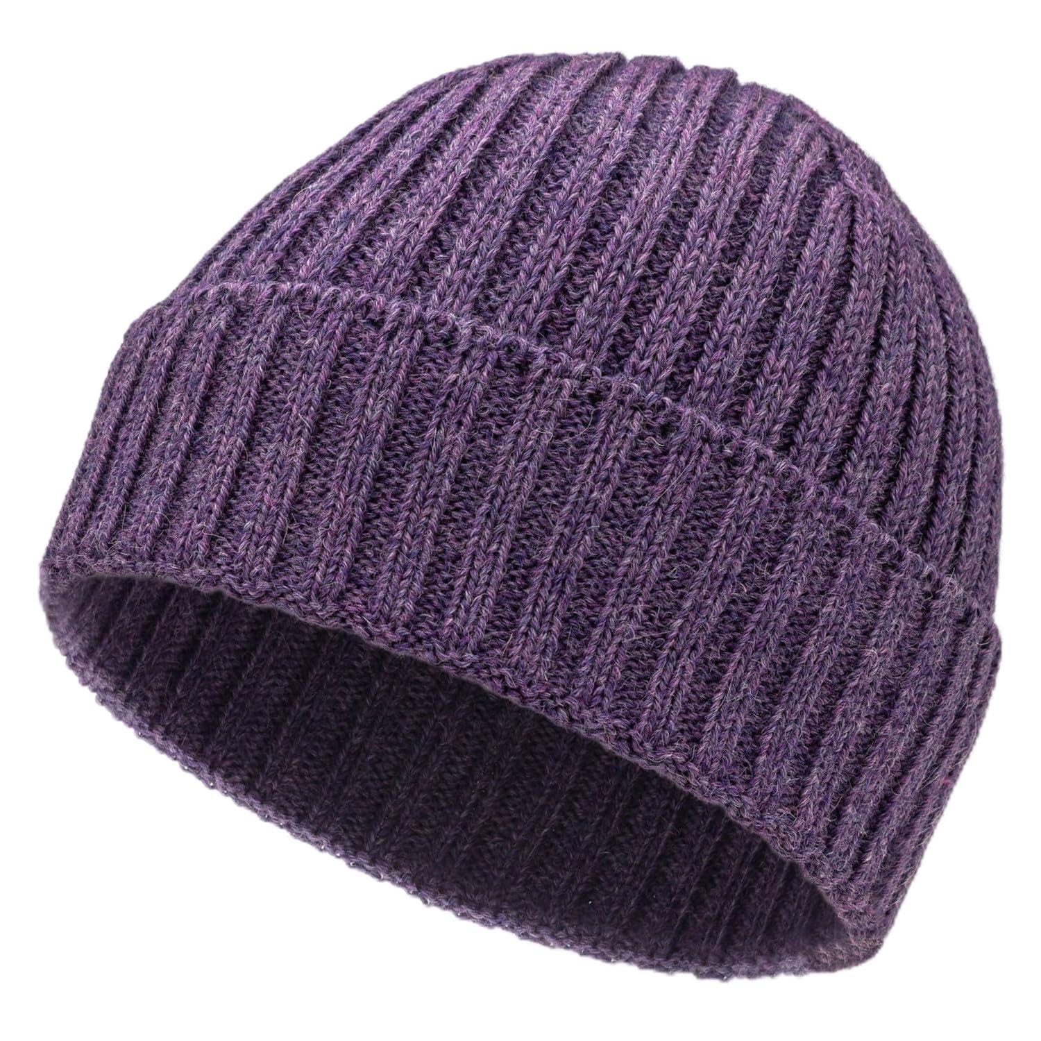 HANSA-FARM miękka damska i męska czapka w 100% z wełny alpaki, w ponad 14 kolorach - wysokiej jakości zimowa czapka z dzianiny / czapka wełniana Beanie, Mittel Lila heather - HF216, jeden rozmiar
