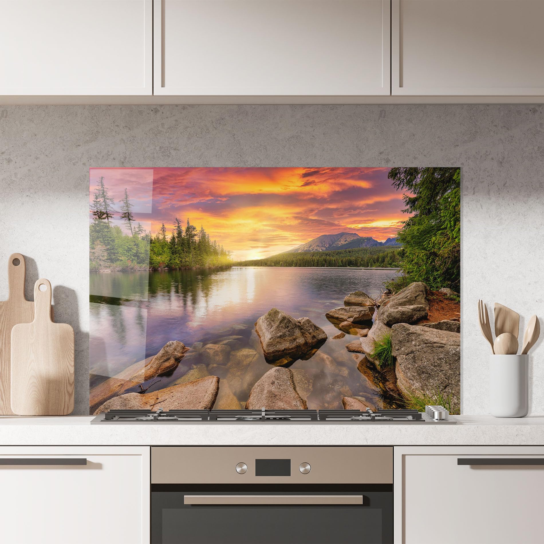 ARTHUB® Crédence de Cuisine en Verre 50x70 cm, Tatra View | Protection Contre Les éclaboussures, Revêtement Mural en Carreaux, Plaque en Verre, Verre trempé, Paysages, Montagnes