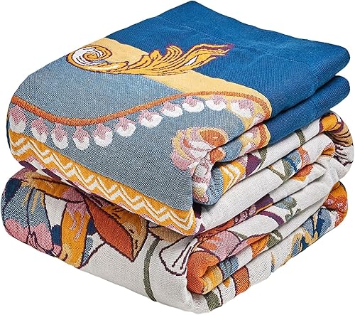 Miniatura 24 de MSGKV - Manta bohemia para sofá con hojas de algodón 50 x 60 pulgadas, mantas para sofá, silla, muselina transpirable, ligera, mantas de estilo