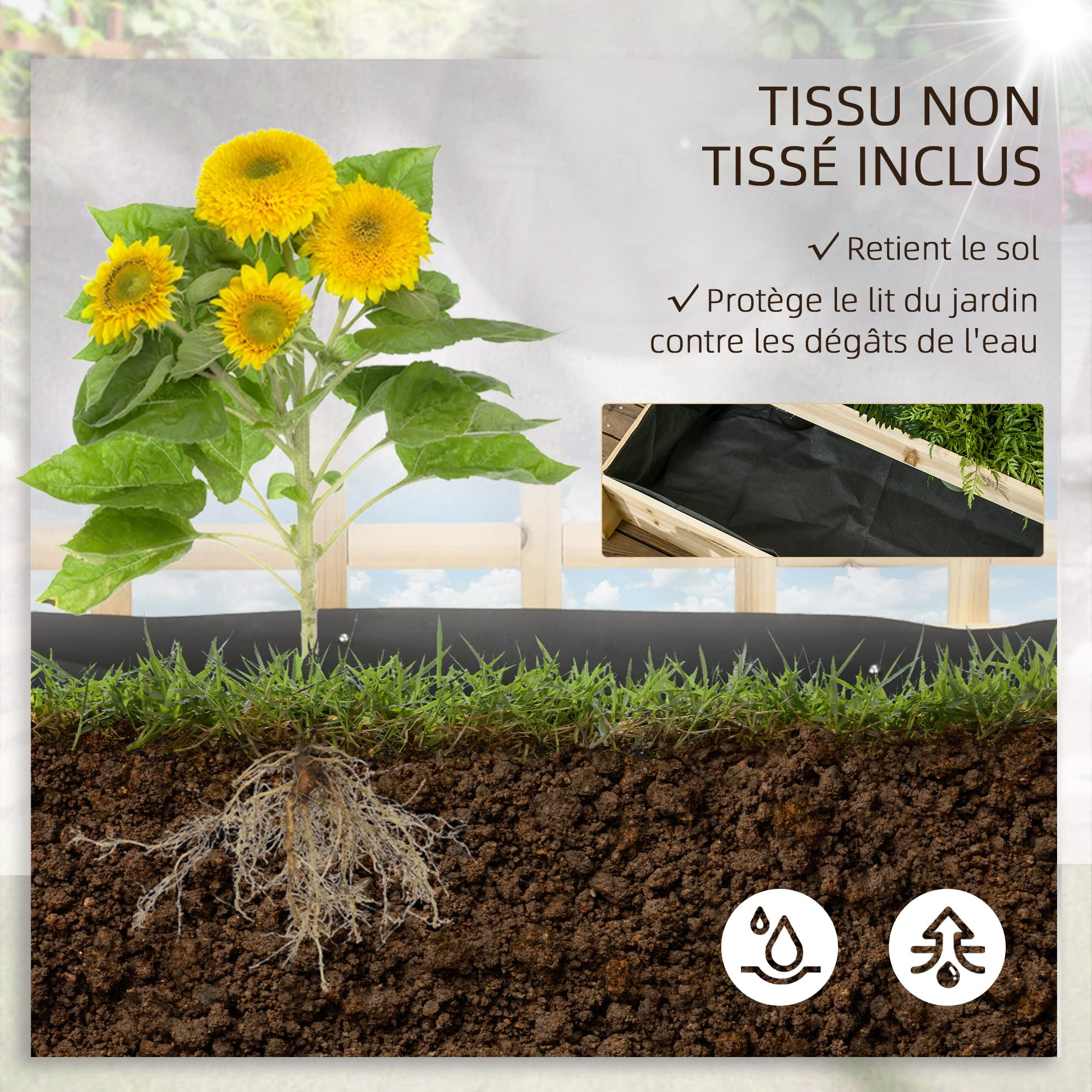Outsunny Carré Potager jardinière à 3 étages avec Treillis lit surélevé en Bois sans Fond pour Plantes grimpantes, légumes, Fleurs - Bois Naturel