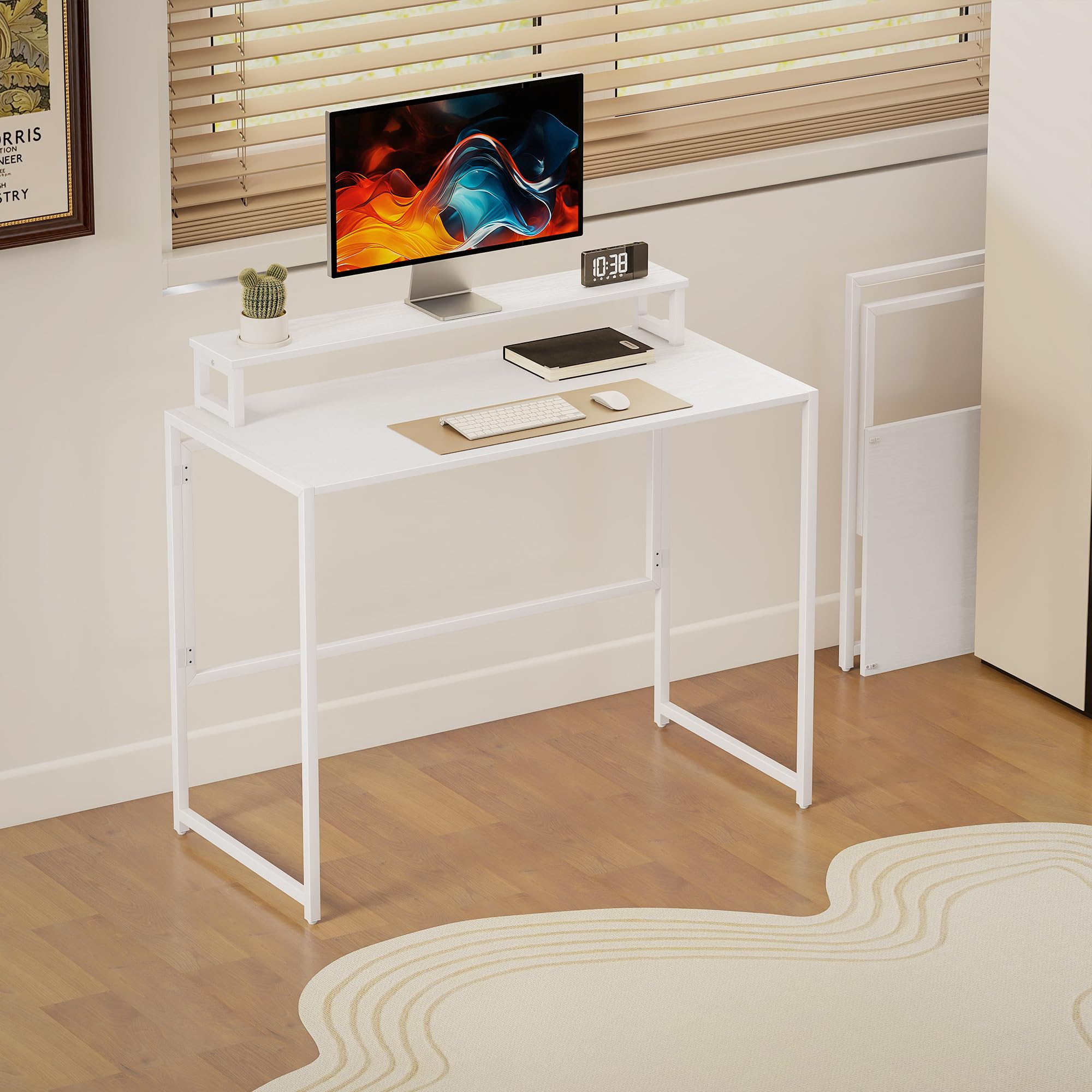 HOMCOM Schreibtisch Klappbar mit Monitorhalterung 100 x 48 x 87,5 cm Weiß