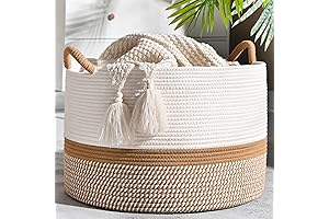 KAKAMAY Extra Large White Wicker Blanket Basket (20"x13")