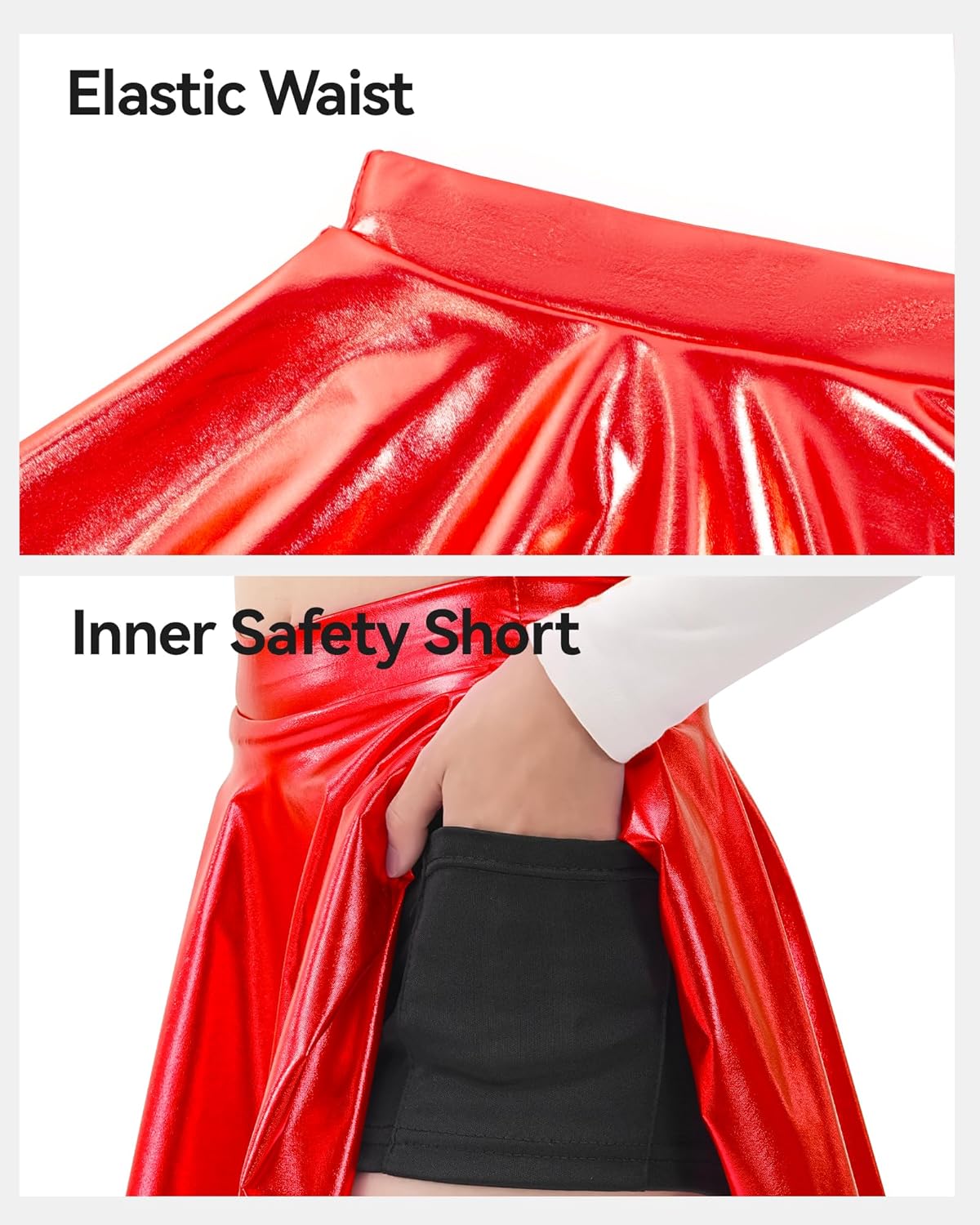 KEREDA Girls Metallic Skater Skirts Shiny Flared Holographic Skort - Image 4