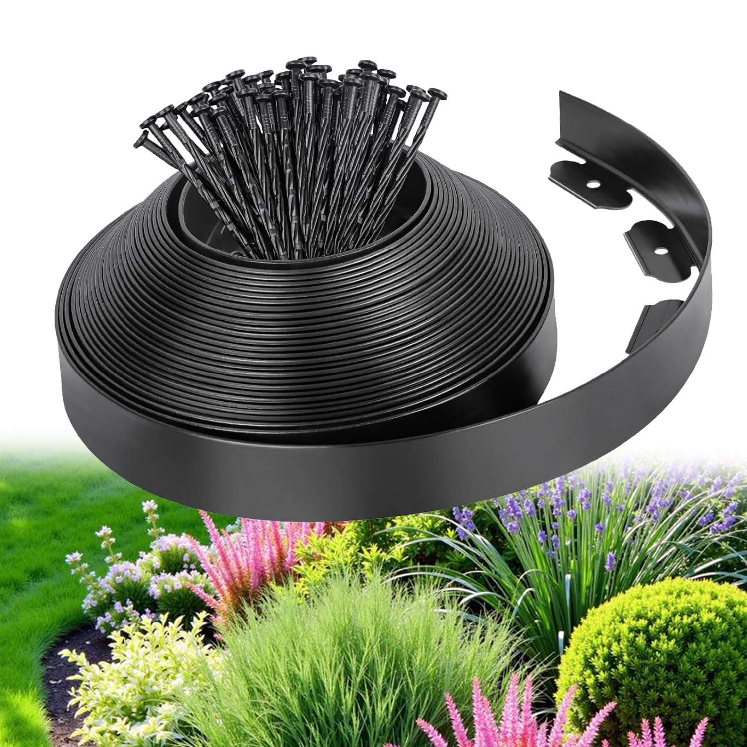 Lawn Edging, Aslhuioo 32FT/10M Garden Edging Border with 30 Pegs, Flexible Plastic Garden Borders Edging 5CM High Edging Strips for Garden Borders Landscaping, Lawn Paver, Yard Flower Bed Edging