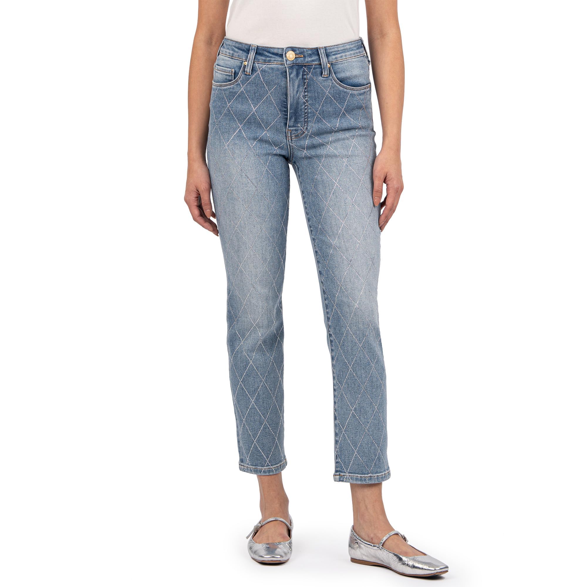 KUT from The Kloth Womens Reese High-Rise Fab Ab Ankle Straight Regular Hem in Gifted