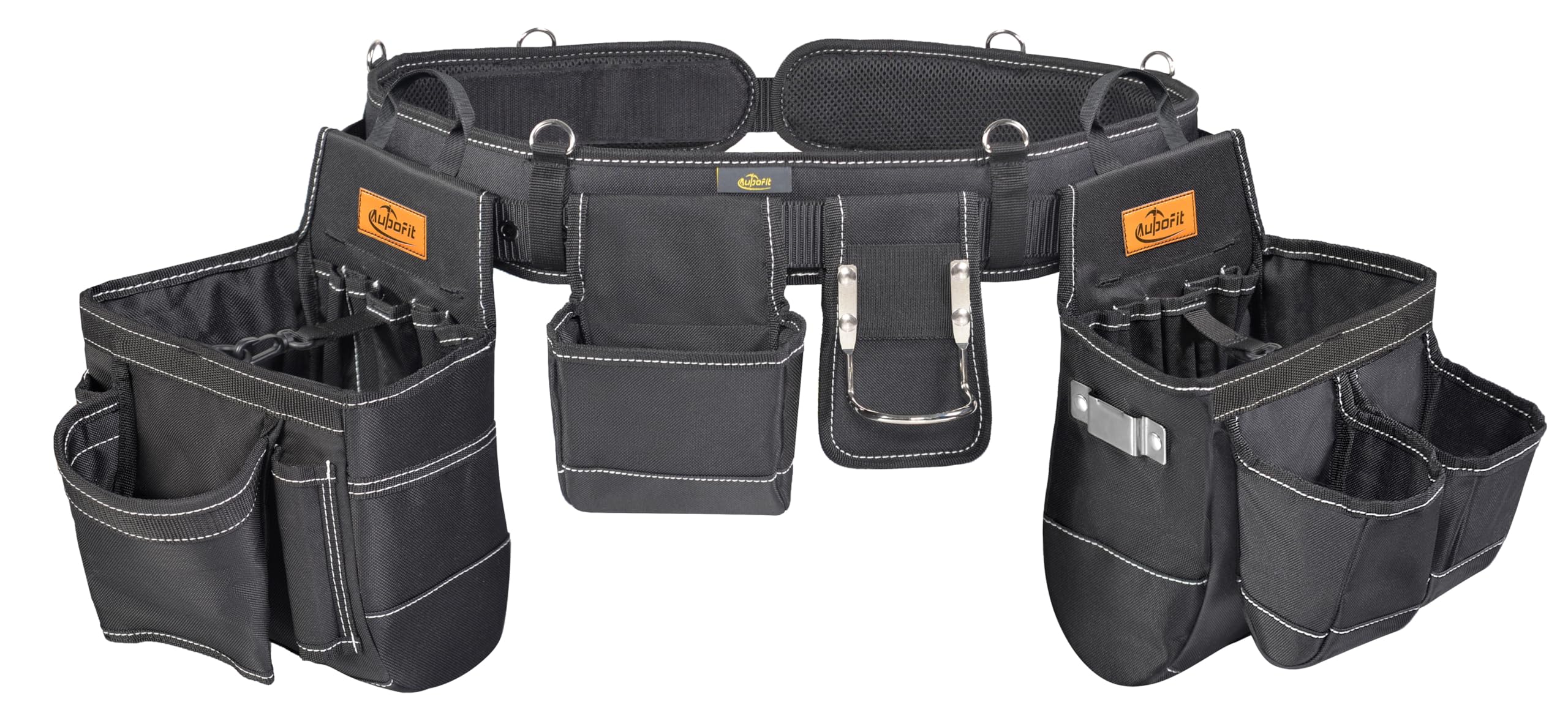 Photo 1 of Aupofit 6 PCS Tool Belt for Men, 31 Pockets and Loops, 600D Denier Fabric Carpenter Electrician Framing Tool Belt, Durable Premium Tool Rig, 36-49In, Black,