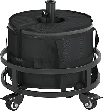 Sandbag and Umbrella Base, 1680D Waterproof Oxford Cloth Sandbag holds up to 58 lbs of sand, for Patio, Deck, Poolside, features 4 wheels, 2 locking wheels, 2 knobs, Baked-enameled Stainless Steel.
