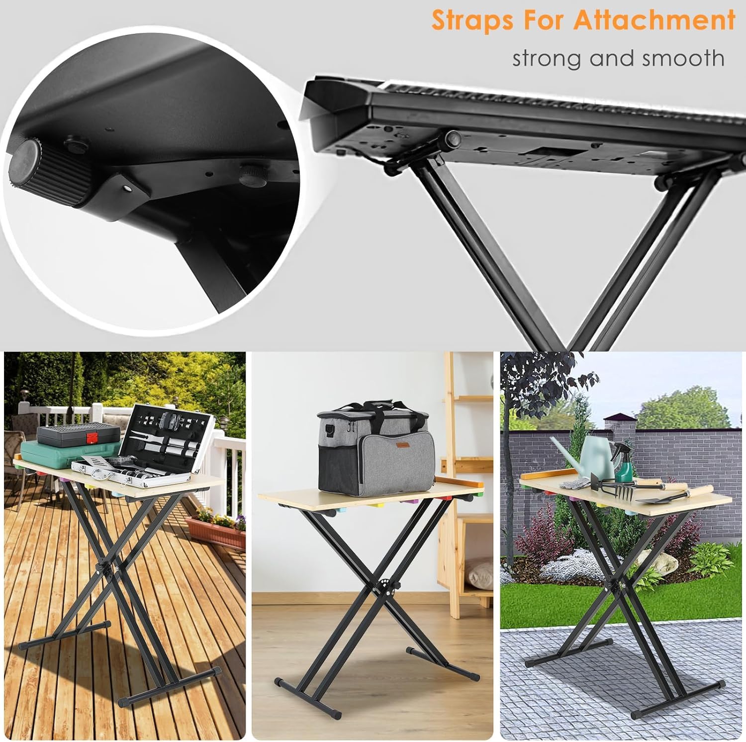 ROCKSTAR - Soporte Plegable Teclado y Piano, Altura Ajustable, KS422 Soporte Preensamblado Plegable para Piano Digital con Correas de Bloqueo, Marco X Doble Refuerzo, Carga 35KG, Negro