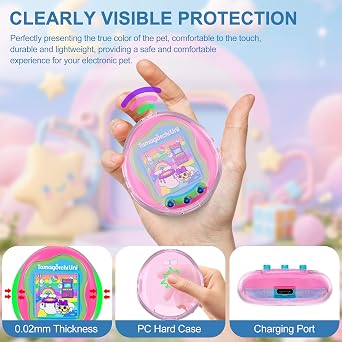 for Tamagotchi Uni Clear Case with Keychain, Body and Screen Guard for Tamagotchi Uni Accessories, Transparent Hard Display Box Ideal for DIY Fans and Collectors (No Device/Film)