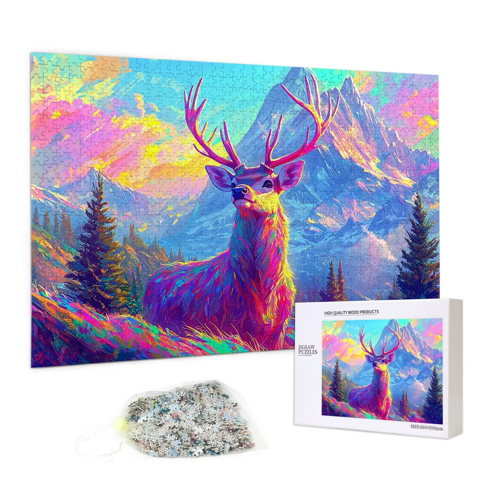 Puzzle 2000 elementów dla dorosłych, jeleń, 2000 elementów, z pudełkiem na prezent, drewniane puzzle dla dorosłych z naturalnym drewnem, prezenty dla kobiet, mężczyzn, duże drewniane puzzle do