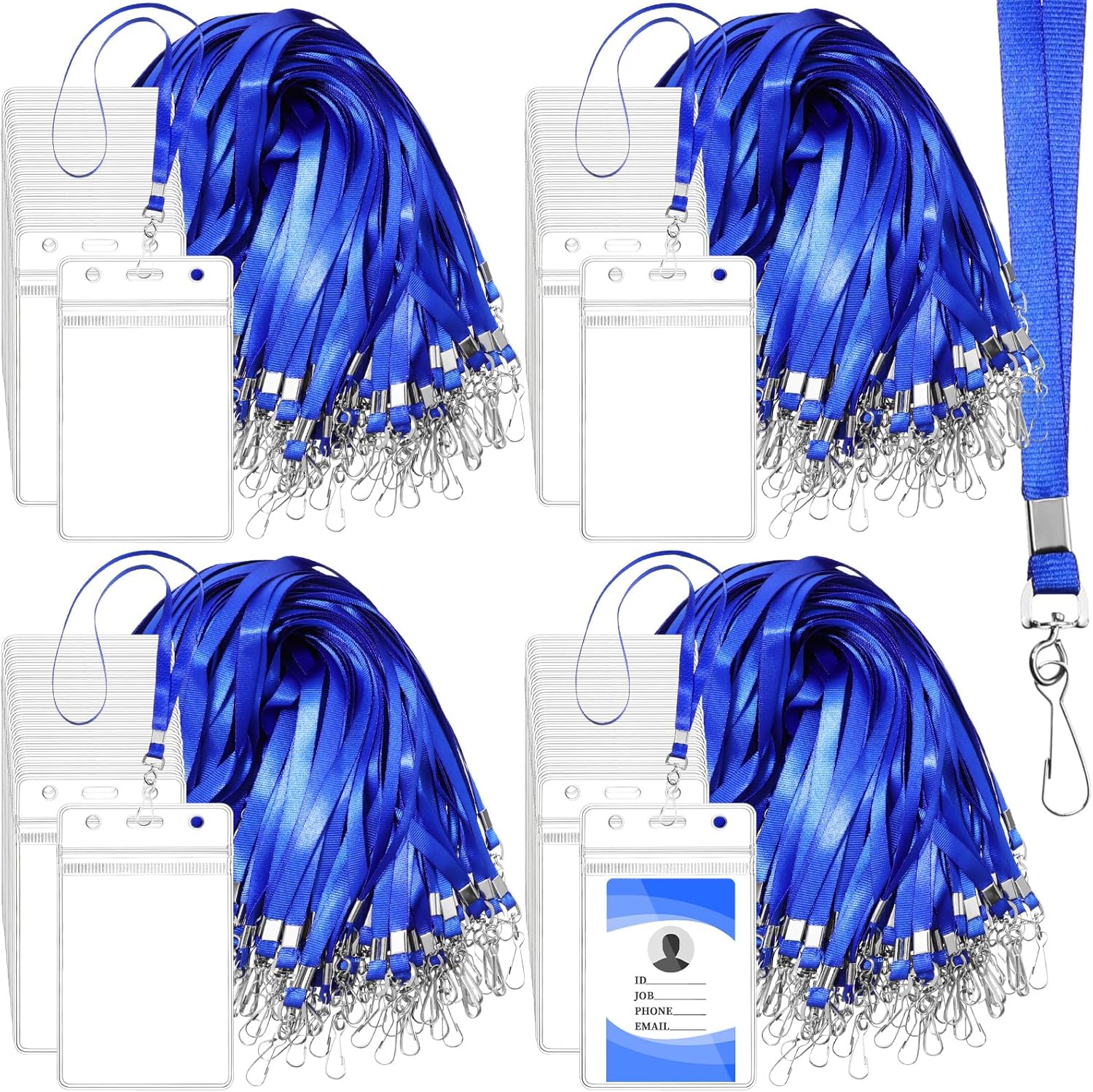 Harloon 300 Pack Clear ID Badge Holder with Lanyard 2.75 x 4.53 Inch Bulk Waterproof Vertical Card Holders with Flat Neck Lanyards and Swivel Hooks for Cruise, School, Office Supplies(Blue)