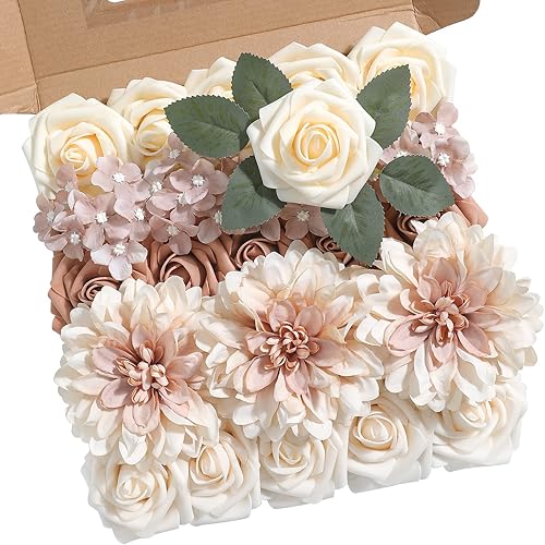 Miniatura 7 de Juego de caja combinada de flores artificiales, hojas de flores de color degradado con tallos para ramos de boda, centros de mesa, baby shower,