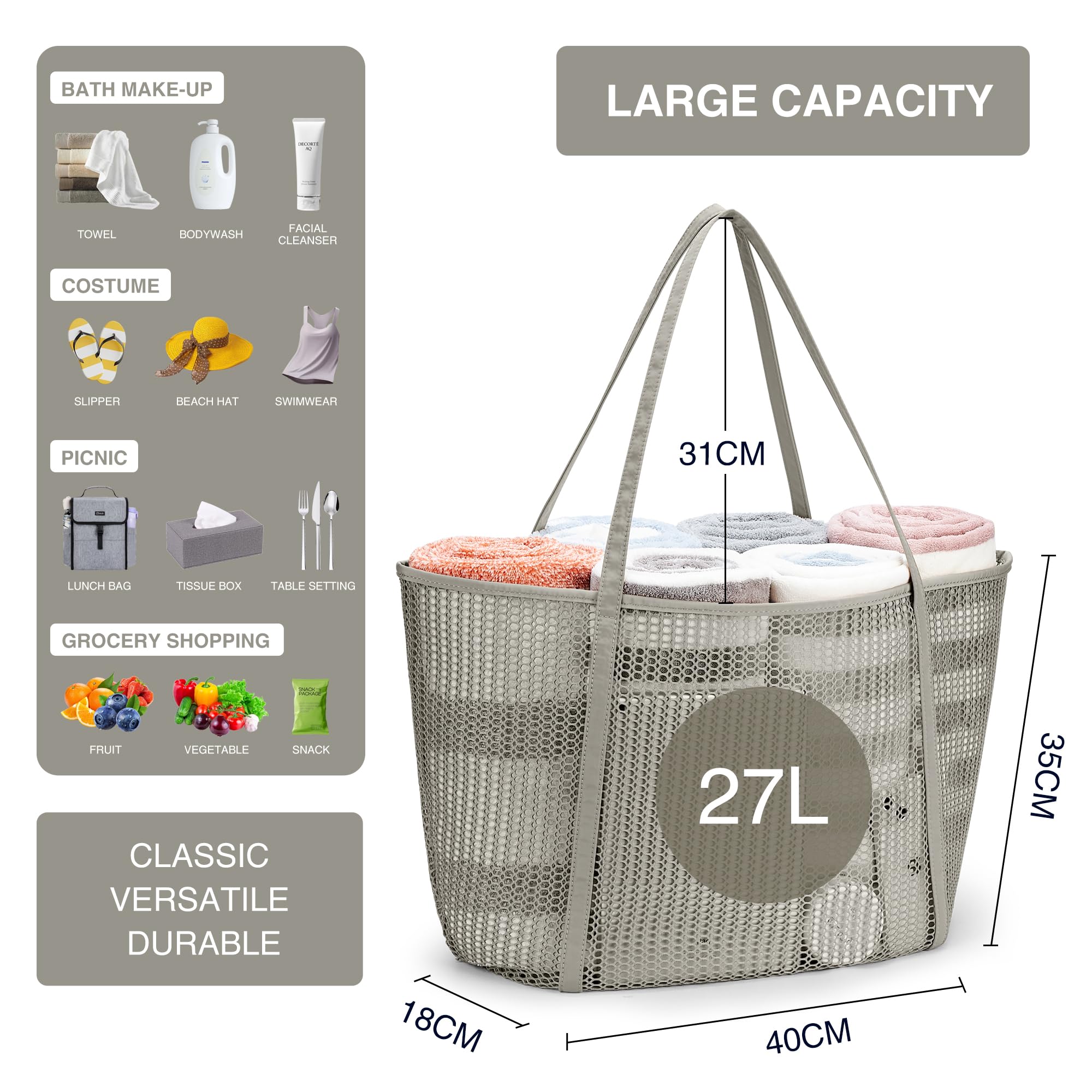 KALIDI FANCY FOREST Foldable Mesh Beach Bag with Zip - Image 3