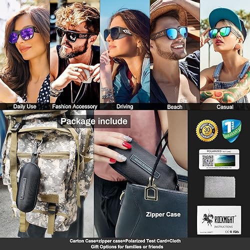 Miniatura 6 de ROCKNIGHT - Lentes de sol polarizados HD con protección UV400, antideslumbrantes, ligeros, modernos, lente plana