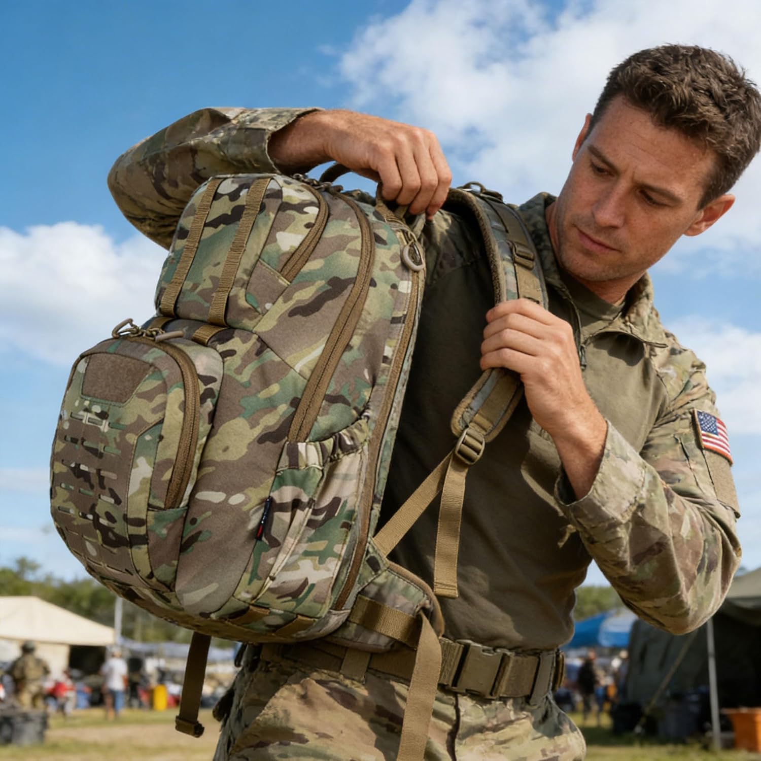 vAv YAKEDA 500D NylonTactical Military Backpack for Men,Fit 12.6-15.6 inches Laptop, Daily Bag for Hiking,hunting,running (CP)