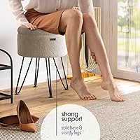 Vista 6 de STORAGEBUD Otomana redonda con almacenamiento, otomana de almacenamiento de bouclé, taburetes otomanos, taburete de tocador de maquillaje, pequeños