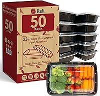 Reli Meal Prep Containers (50 Pack, 32 oz) - 1 Compartment Bento Boxes with Lids, Microwave Freezer Dishwasher Safe, Stackable Leakproof