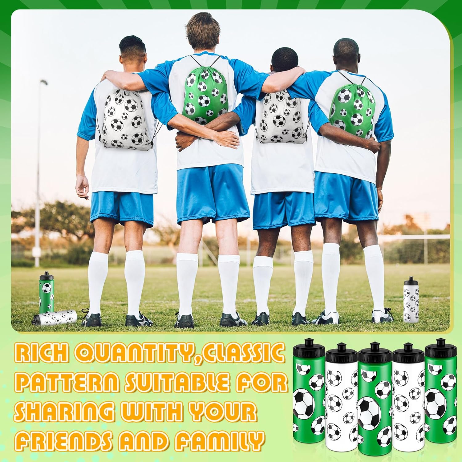 24 Pcs Soccer Water Bottles Drawstring Bag Set with 50 Sticker Soccer Party Favors 12 Reusable Sports Squeeze Water Bottles 20oz 12 Soccer Goodie Gift Bag for Soccer Team Gifts Players Gym - Image 6
