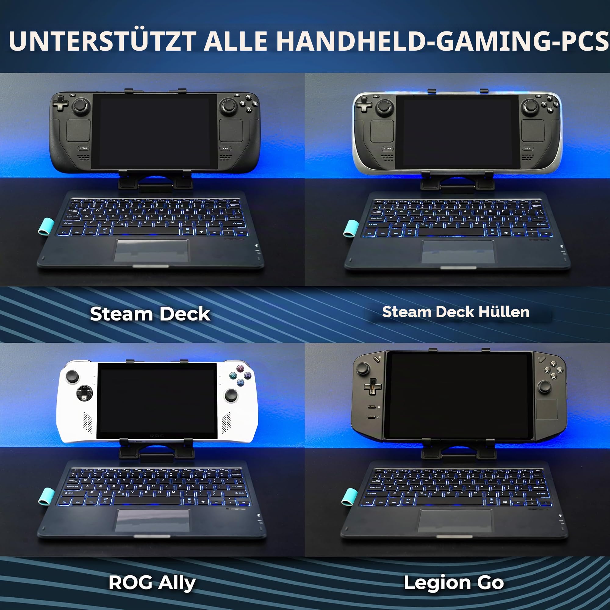 DeckTop mit Splitter – Steam-Deck-Tastatur und Bluetooth-Trackpad-Maus mit mehrfarbigem LED-Laptop-Zubehör für Ventil, Linux-PC, Gaming-Zubehör (Steam Deck/ROG Ally)