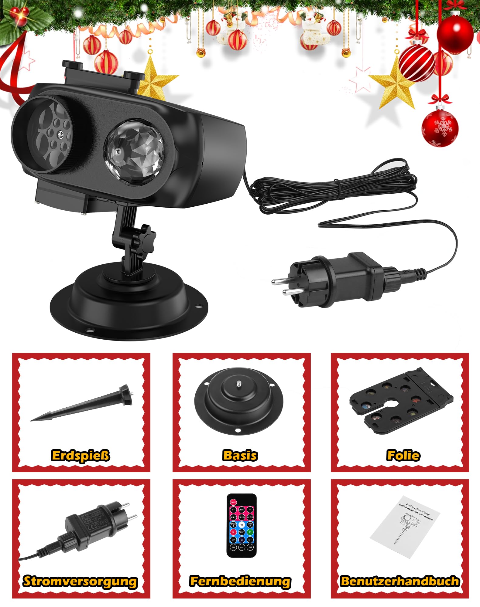 Projektor Weihnachten, LED Projektor Weihnachten Aussen Halloween Schneeflocken Projektionslampe Wasserwellen-Welleneffekt 12 Muster mit Fernbedienung für Weihnachte Halloween Party Deko