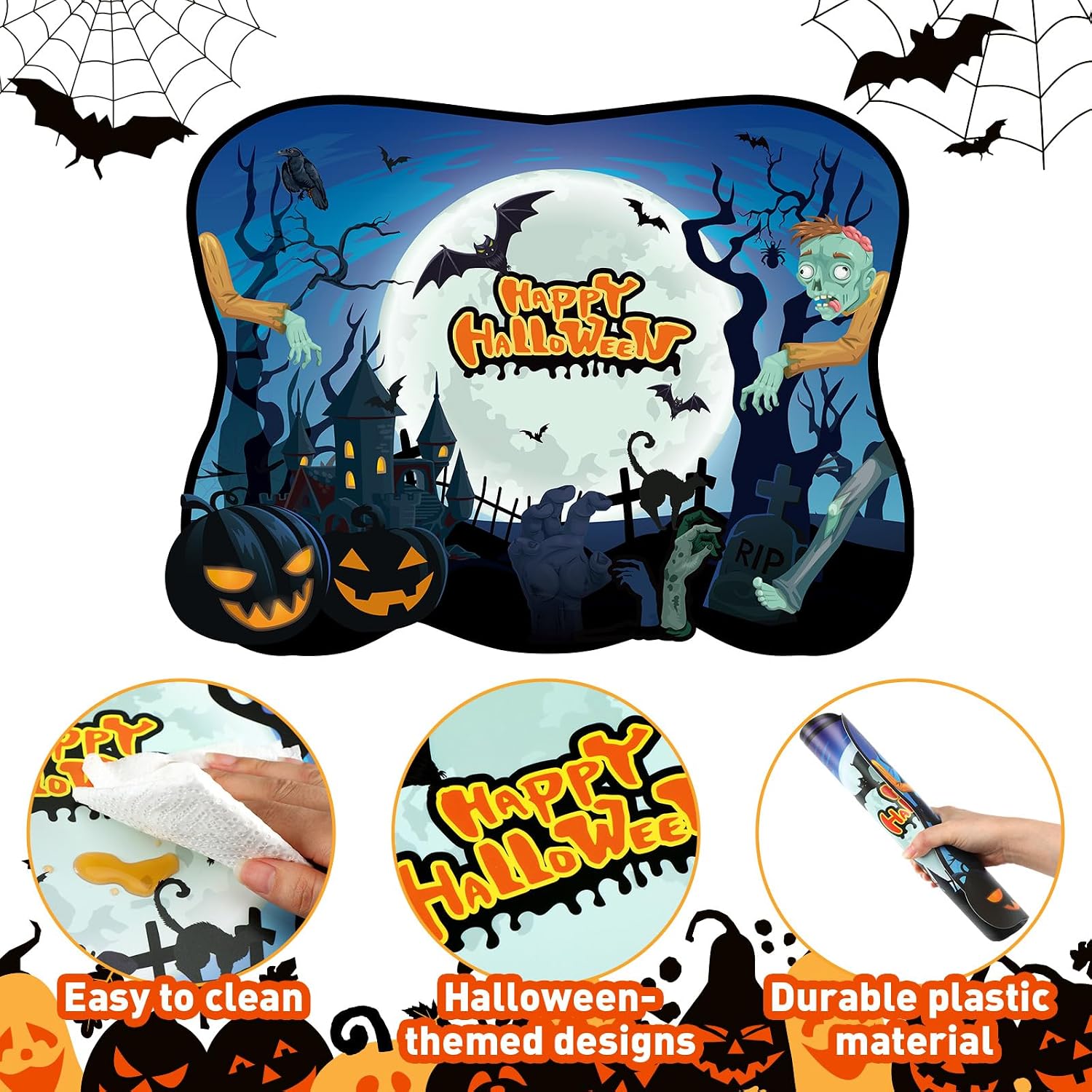 6 Pcs Halloween Placemat Plastic Bat Ghost Halloween Table Mats