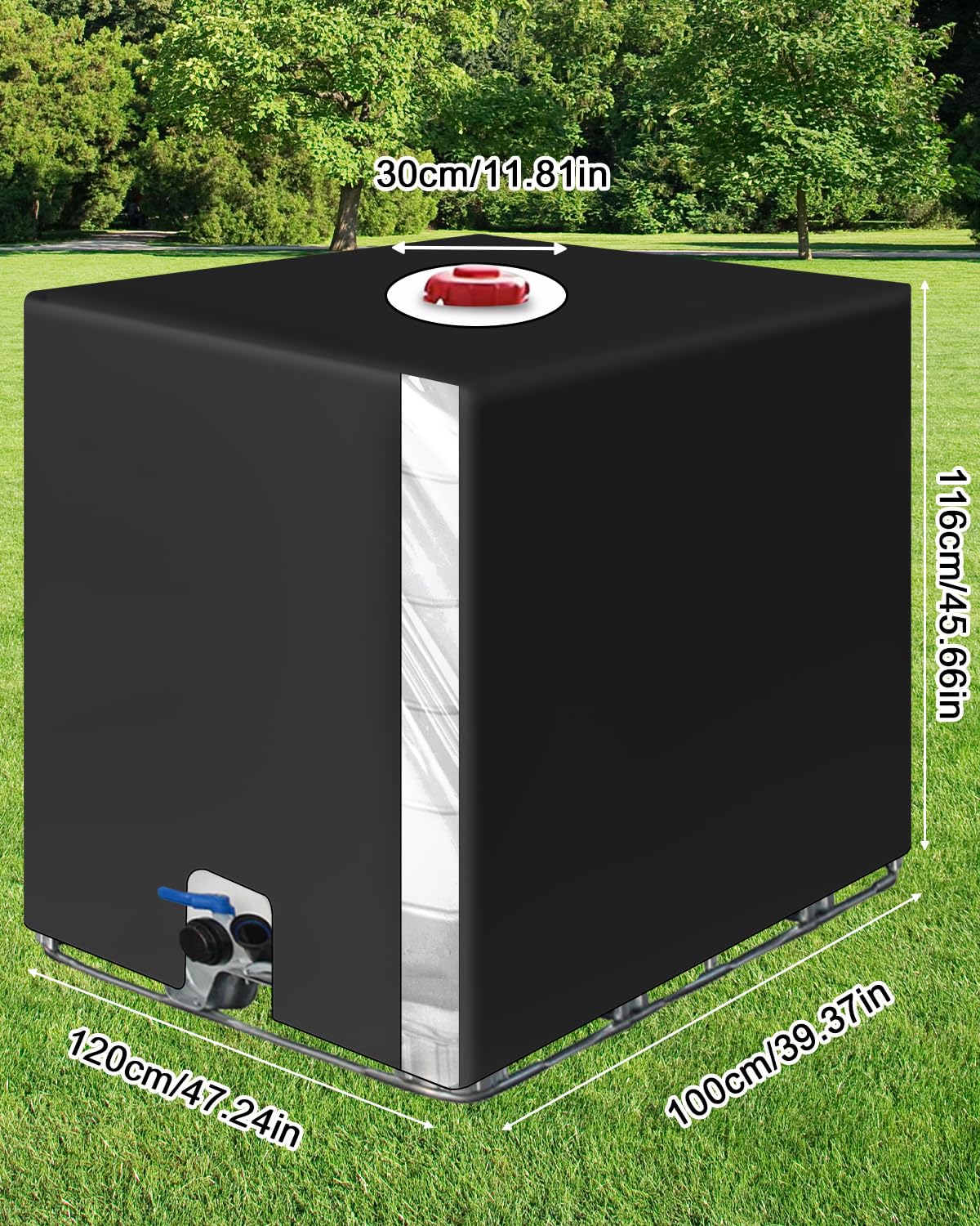Cubierta para Depósito de Agua 1000 litros, Cubierta Funda Deposito con Película Transparente, Antipolvo Anti UV Cubierta Protectora Depósito Agua IBC, Funda Bidon Cubierta Deposito Agua,Negro