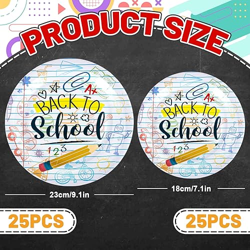 Miniatura 2 de Whaline 50 platos de papel para el regreso a clases, platos desechables redondos de 9 pulgadas y 7 pulgadas, para la temporada escolar, impresiones