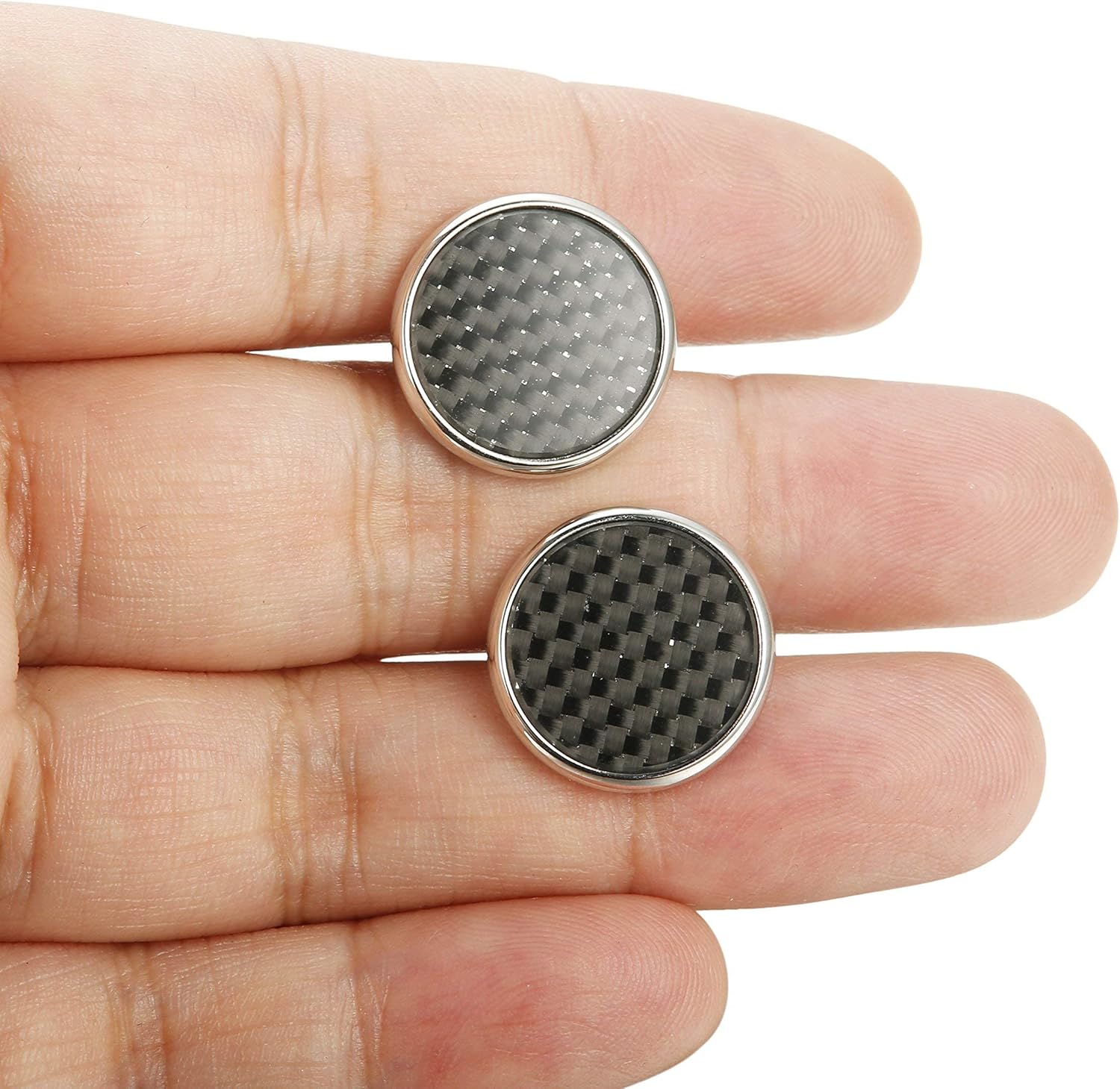 LOYALLOOK 8pcs Mens Carbon Fiber Cufflinks and Shirt Studs Set Tuxedo Shirts Business Wedding Silver Black Gold Tone - Image 6