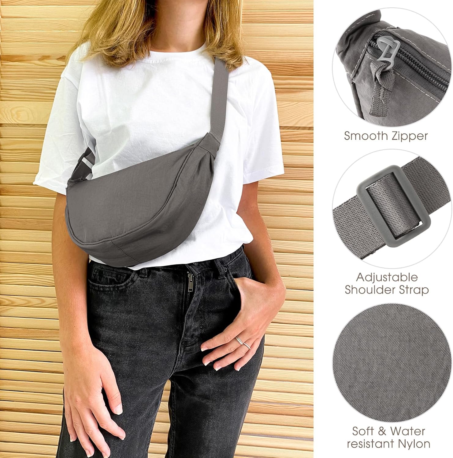 4 Pcs Nylon Crescent Crossbody Purses Bag for Women Men Half Moon Shape Sling Travel Bag Crescent Shoulder(Cold Colors) - Image 2