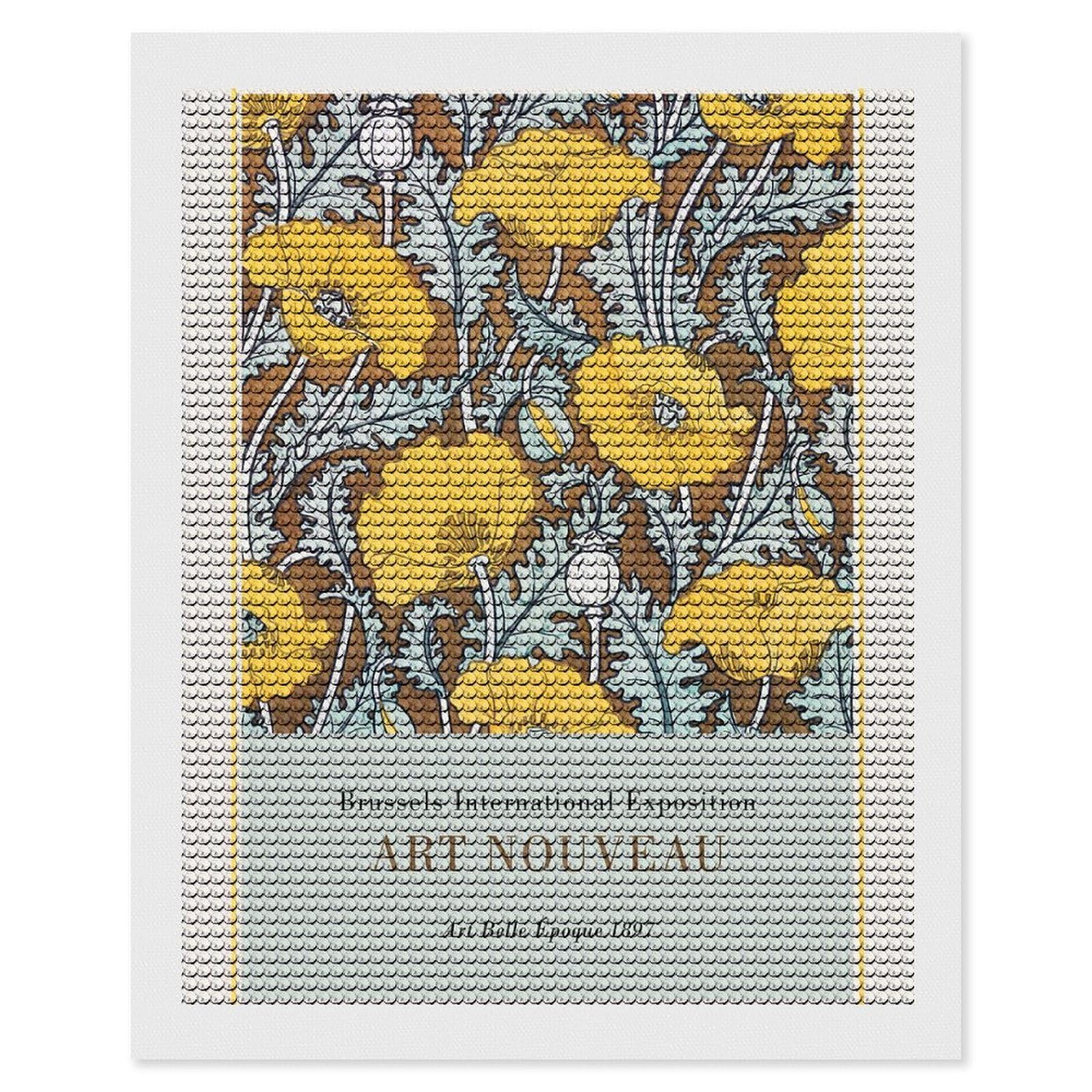 Junmoney Brussels International Exposition Art Nouveau Diamond Art Kit 16"x20", Neat Printed Canvas, Finish and Display, Relaxing DIY Hobby, Living Room Decor