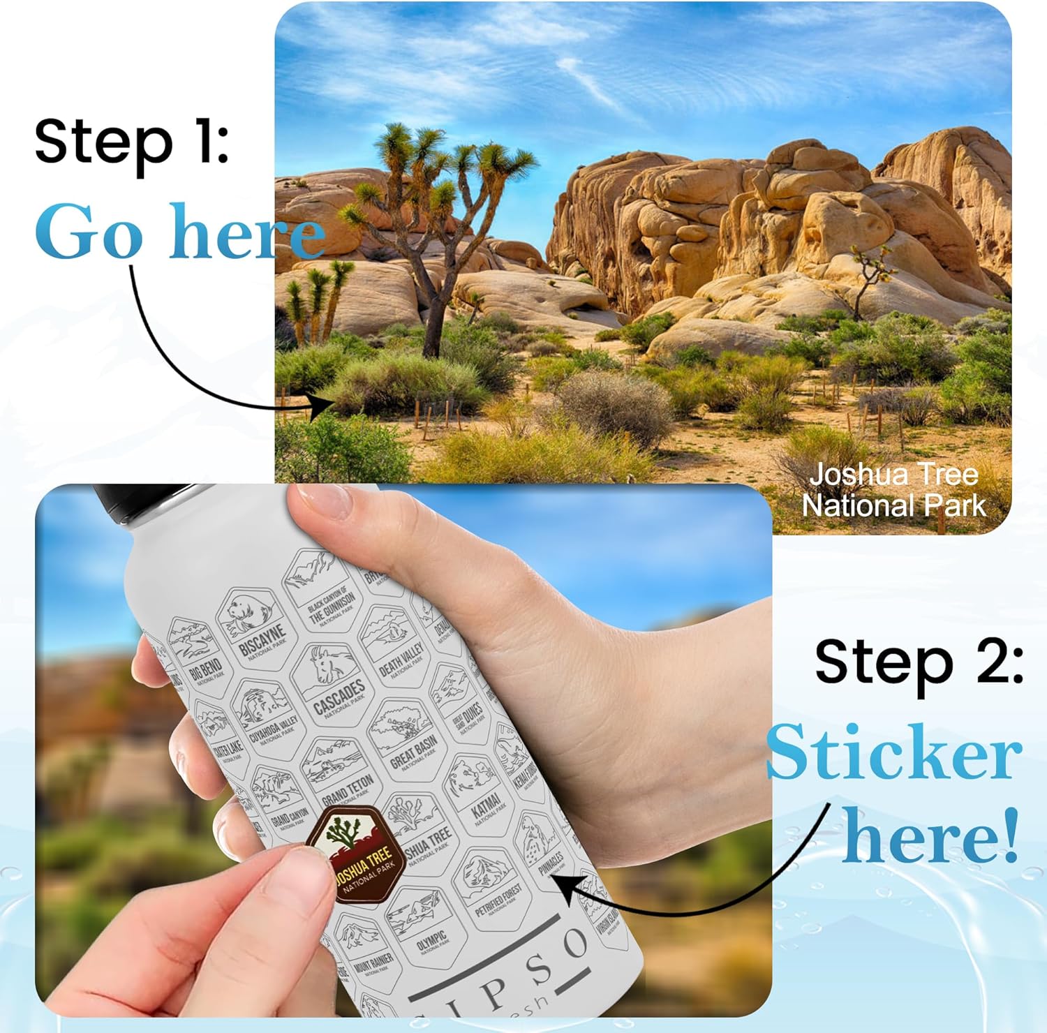 Hiking Gift Water Bottle – 32 oz Vacuum Insulated Stainless Steel National Park Water Bottle | 63 Waterproof Stickers & Premium Gift Box | Camping & Outdoor Adventure Gifts (White) - Image 5