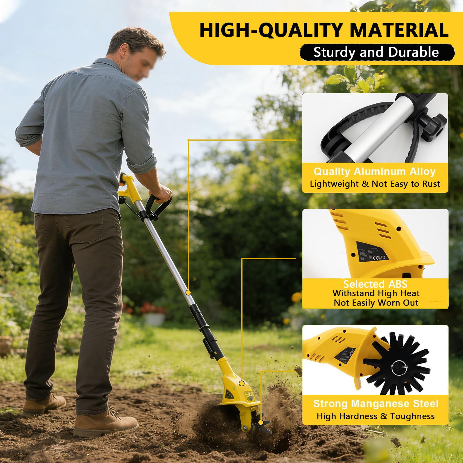 Motoazada inalámbrica 20 V, Pica de Suelo con batería de Litio, Ancho 10 cm, Profundidad 10 cm, Doble Mango ergonómico, para Cultivo de Suelo 1Battery