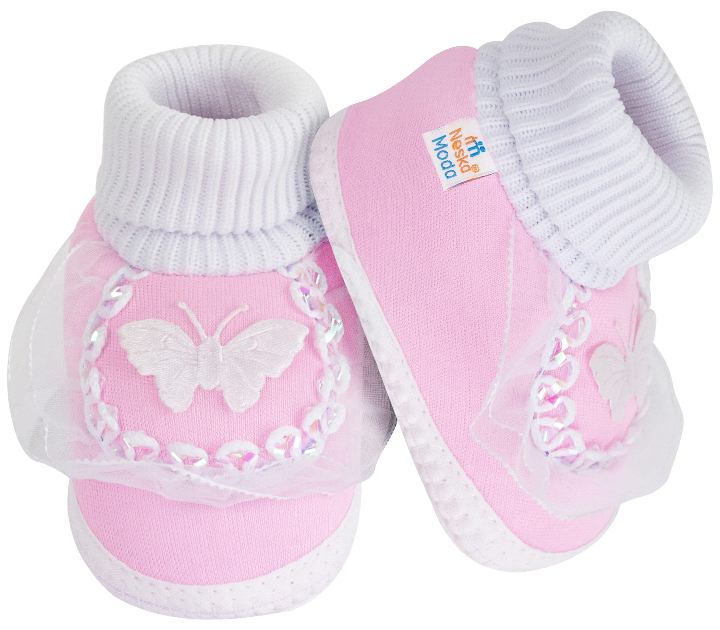 Neska Moda Unisex-Baby's Soft Booties for 6 to 12 Months (White Pink, 12 Cm Length) 1
