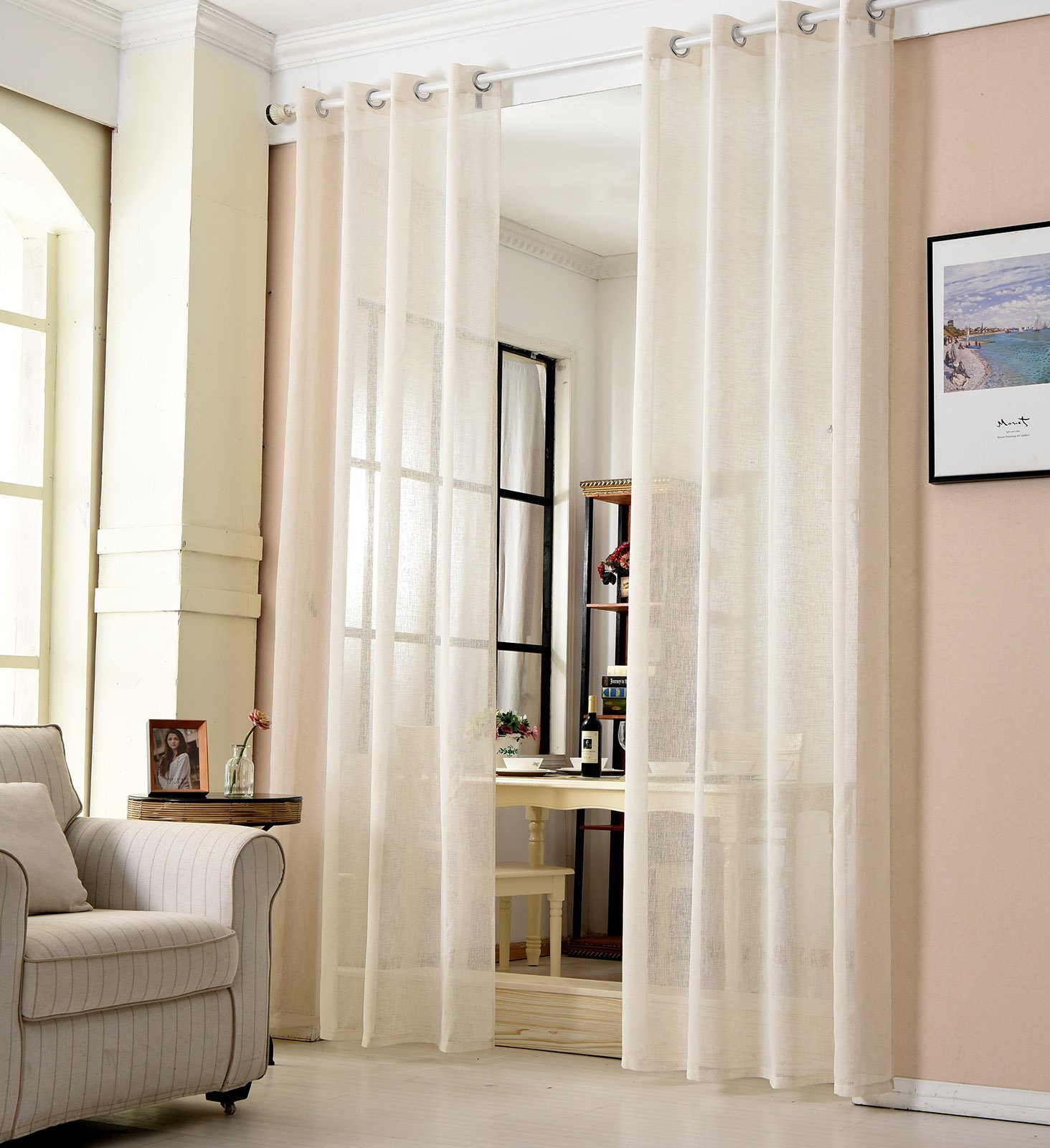 WOLTU Cortina con Ojales Transparente Aspecto para Ventana Cortina Decorativo para Salón Habitación Infantil Dormitorio 140x225 cm, Crema(2 Piezas)