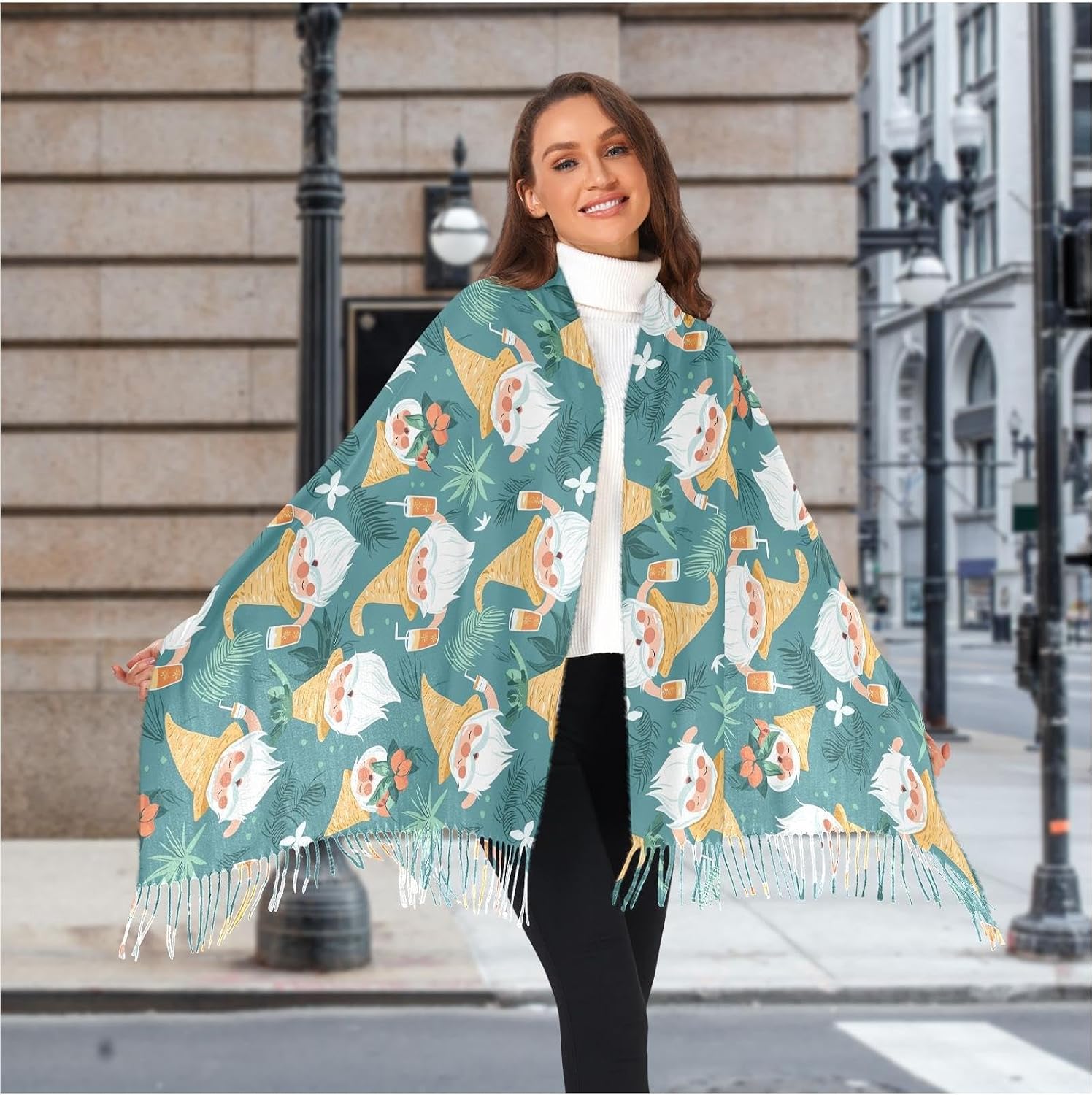 Winter Scarf for Women Summer Gnomes Leaves Fashion Tassel Shawl Wraps for Women, Cold Weather Warm Womens Scarves Soft Long Scarf Gifts