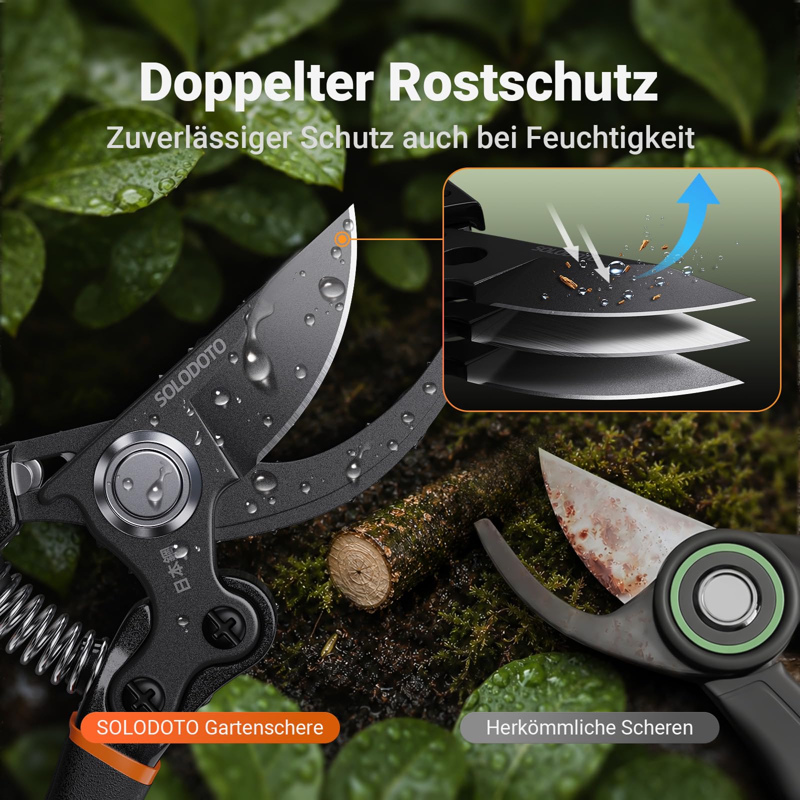 Profi Gartenschere– schärfer, Japanischer SK5-Kohlenstoffstahl, Bypass-Schneide, 25 mm Schnittdurchmesser, für trockenes, frisches Holz, Profi Rosenschere, Pflanzenschere astschere