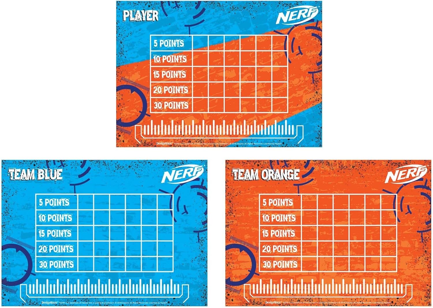 Amscan Nerf Score Cards, 7" x 5", Pack of 24, Orange and Blue