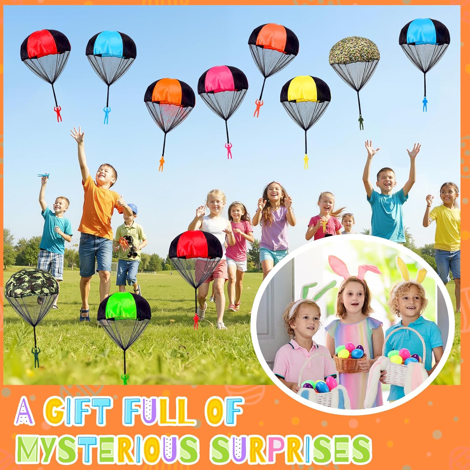 Vinsot 24 Pcs Easter Eggs Filled 12 Parachute Toys 12 Easter Basket Stuffers for Prefilled Eggs Fillers for Boys Girls Outside Toys Hunt Party