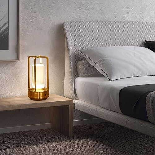 Miniatura 5 de Lámpara de mesa inalámbrica, portátil, recargable, pequeña, lámpara de mesita de noche, 4000 mAh, funciona con pilas, luz de noche, control táctil,