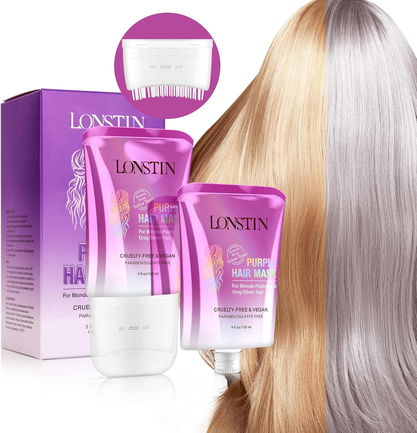 lonstin Violet capillair masker – professionele verzorging voor blond en grijs haar, voedende conditioner en beschermingsmiddel zonder sulfaten voor droog en droog haar, 240 ml