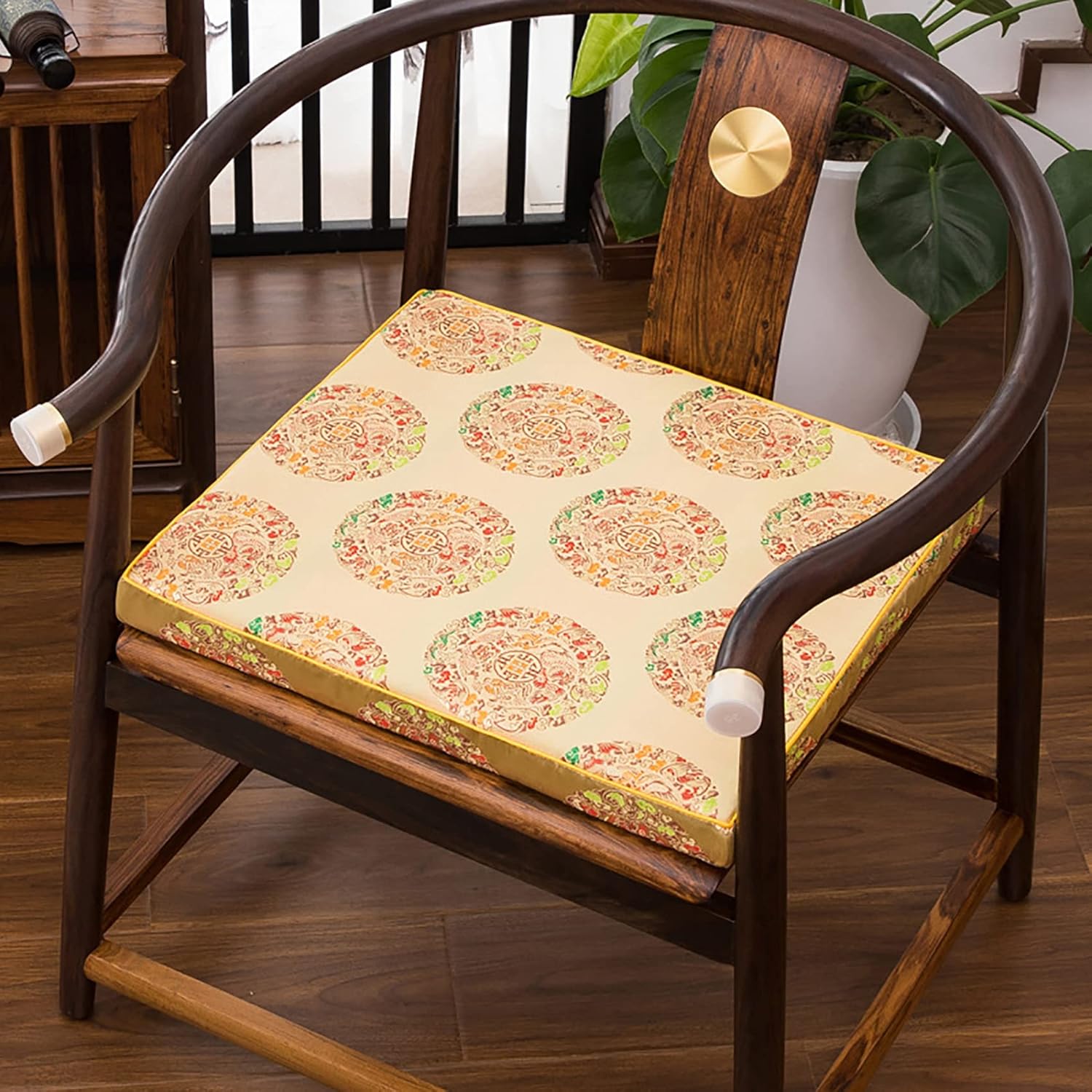 Golden Printed Chinese Style Seat Cushions,Traditional Sponge Sofa Red Wooden Armchair Chair Cushion Seat Pad for Home Decor,12 Sizes-B 40x45x5cm(15.7x17.7x2 inch)