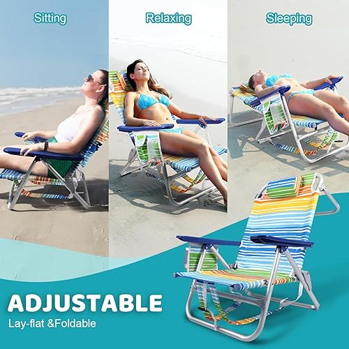 Miniatura 7 de LEMBERI Sillas de playa con mochila para adultos, paquete de 12 sillas plegables resistentes de camping con bolsillos grandes y portavasos para