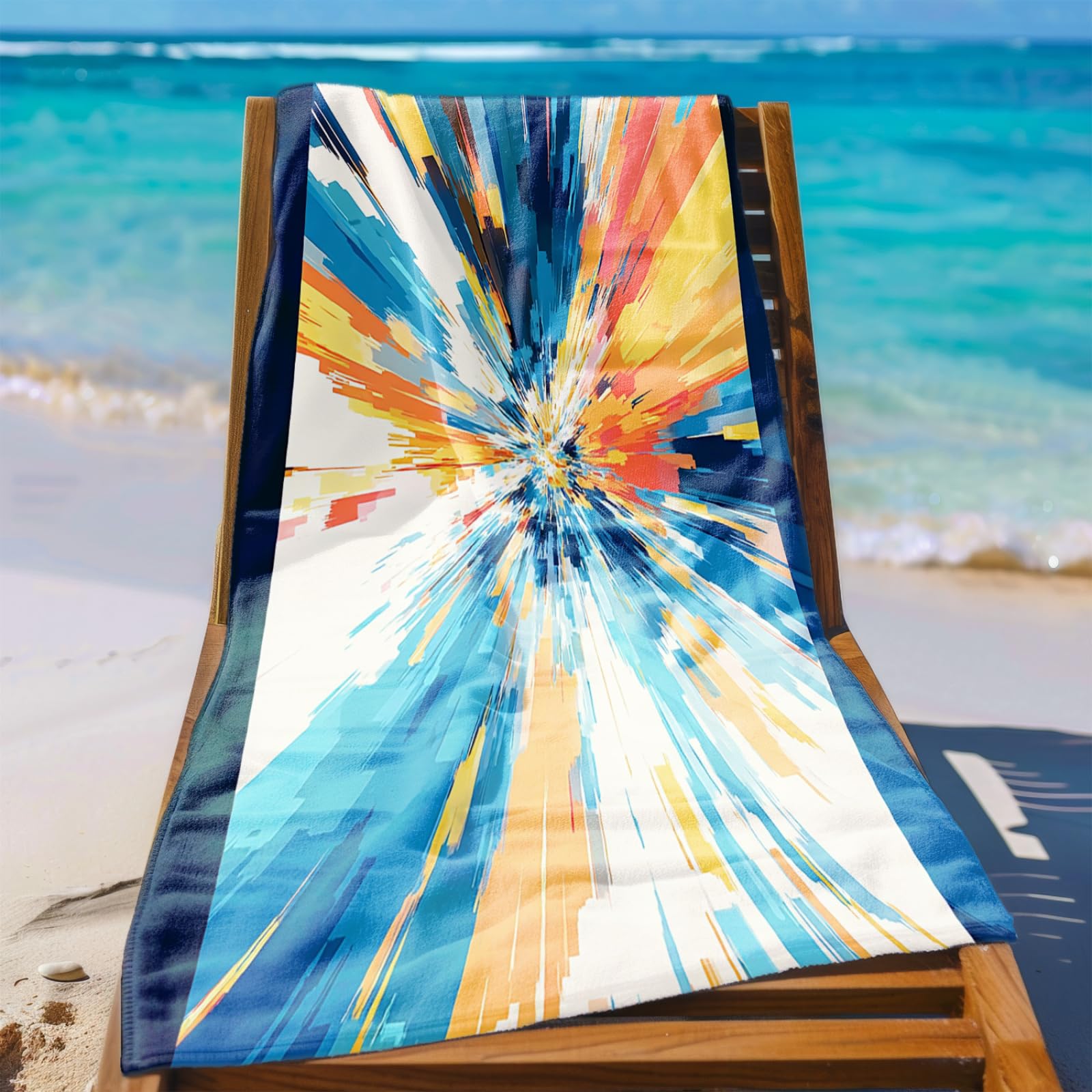 Beach Towel 80x160 Blue Yellow Graffiti Microfibre Quick Dry Towel for girls,Pool Swimming Travel Towels,Sand-Resistant, Absorbent, Lightweight