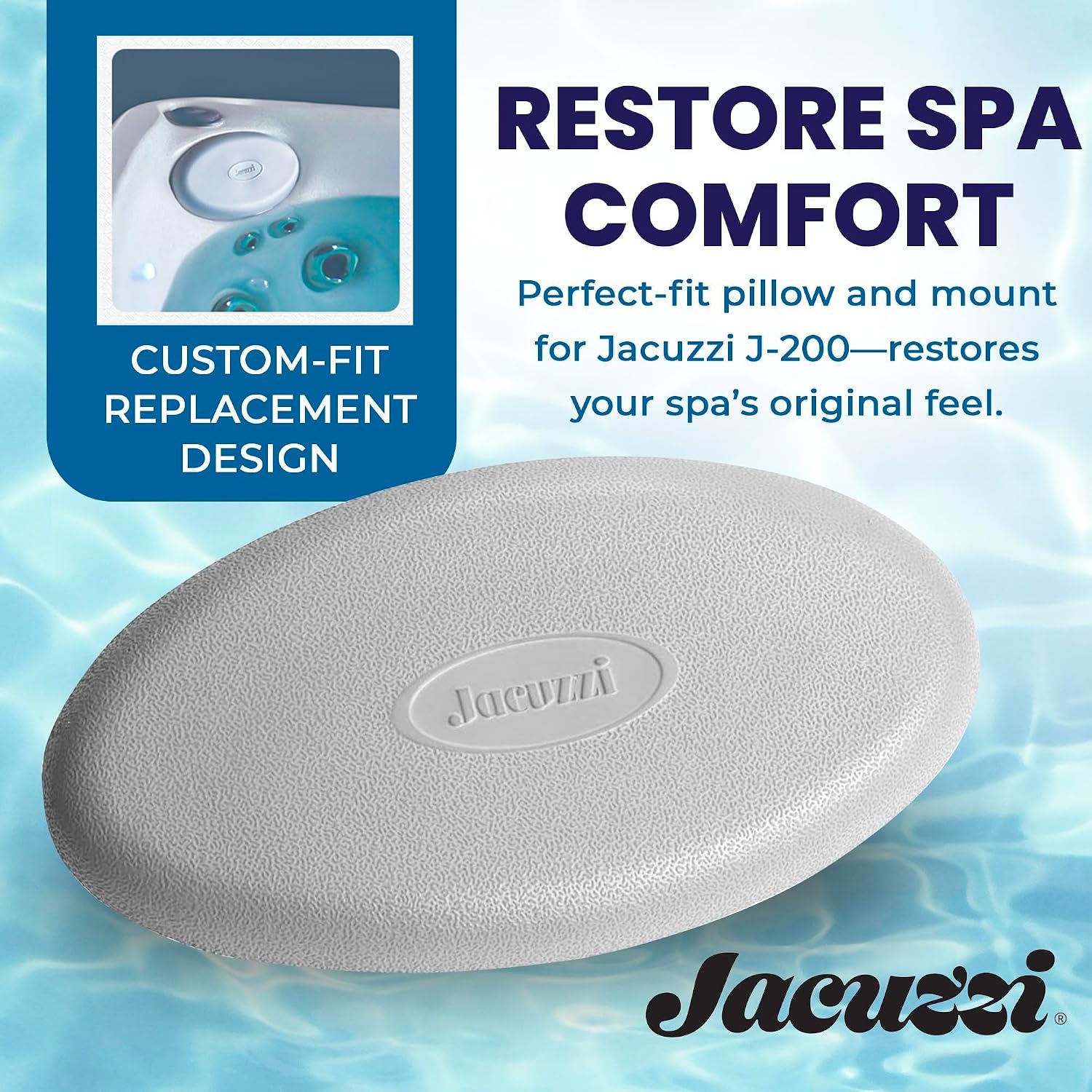 Jacuzzi J-200 Series Spa Pillow - Oval Snap-in Hot Tub Headrest for 2008+, Part #2472‑828, Replacement Spa Pillow, Upgrade Comfort, Tool-Free Installation, Easy to Clean, Long-Lasting Support
