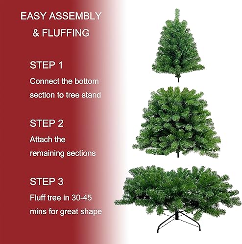 Miniatura 4 de Árbol de Navidad artificial de hoja perenne preiluminado de 6 pies, 679 puntas de ramas exuberantes con 300 luces LED blancas cálidas radiantes,