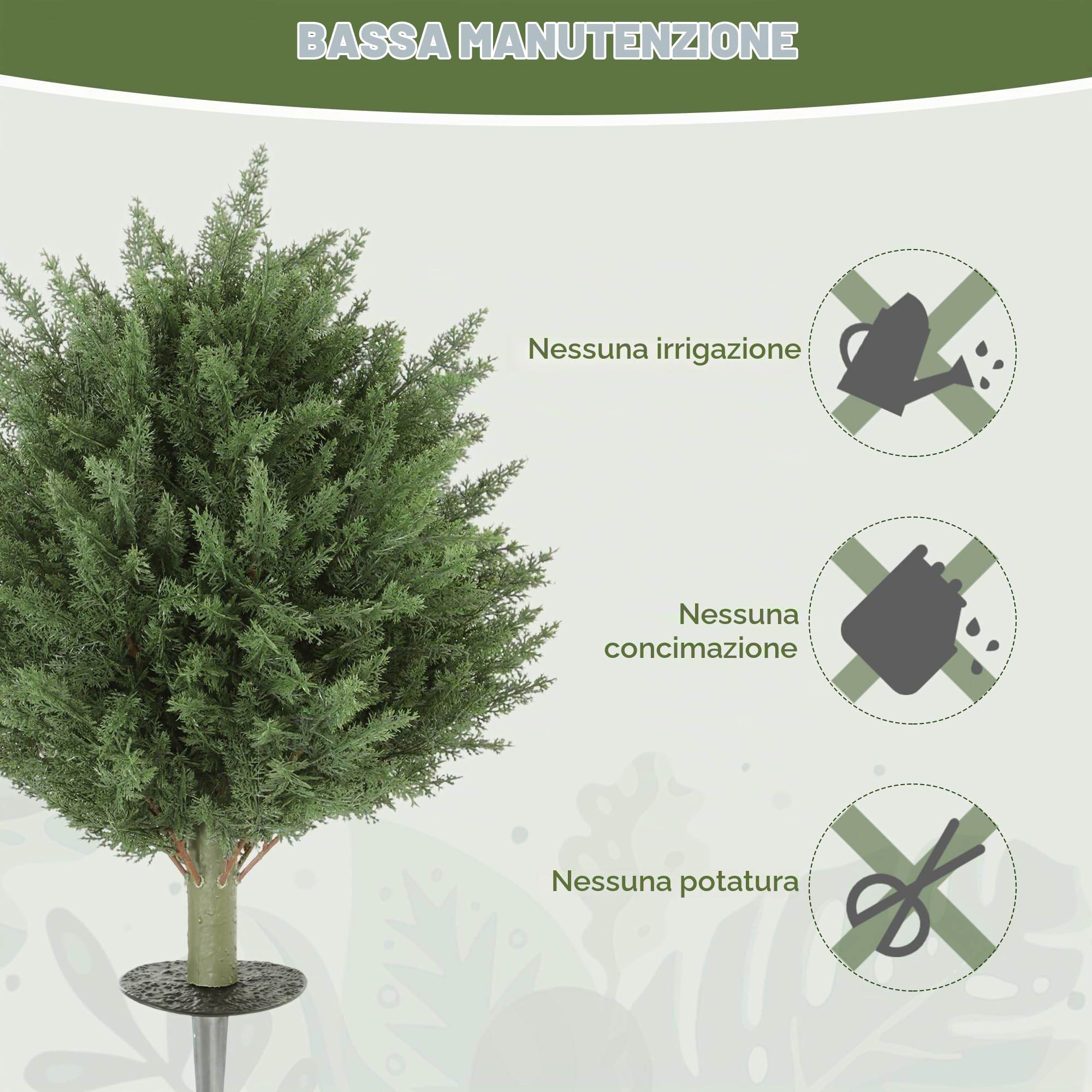 HOMCOM Set di 2 cipressi artificiali topiaria 60 cm resistenti UV, verde