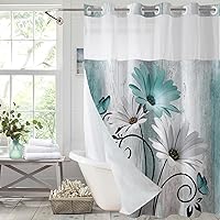 Vista 21 de Muuyi Cortina de Ducha Floral de Acuarela Azul, Cortina de Ducha Sin Gancho, Cortinas de Ducha de Poliéster con Broche en Tela, Ventana Superior