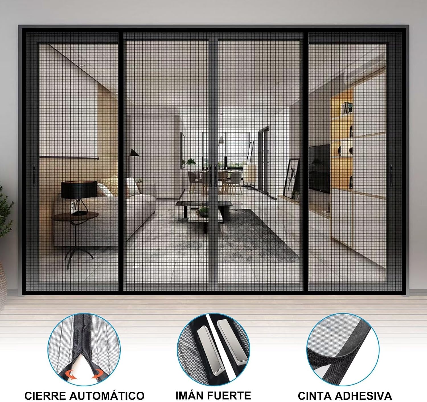 Upgraded Fiberglass Mesh Double Door Screen Curtain - W135xH200cm(53x79in) - Double-Sided Opening Screen, White Reinforced Mesh - for Sliding Door, Large Front/Back Patio Doors