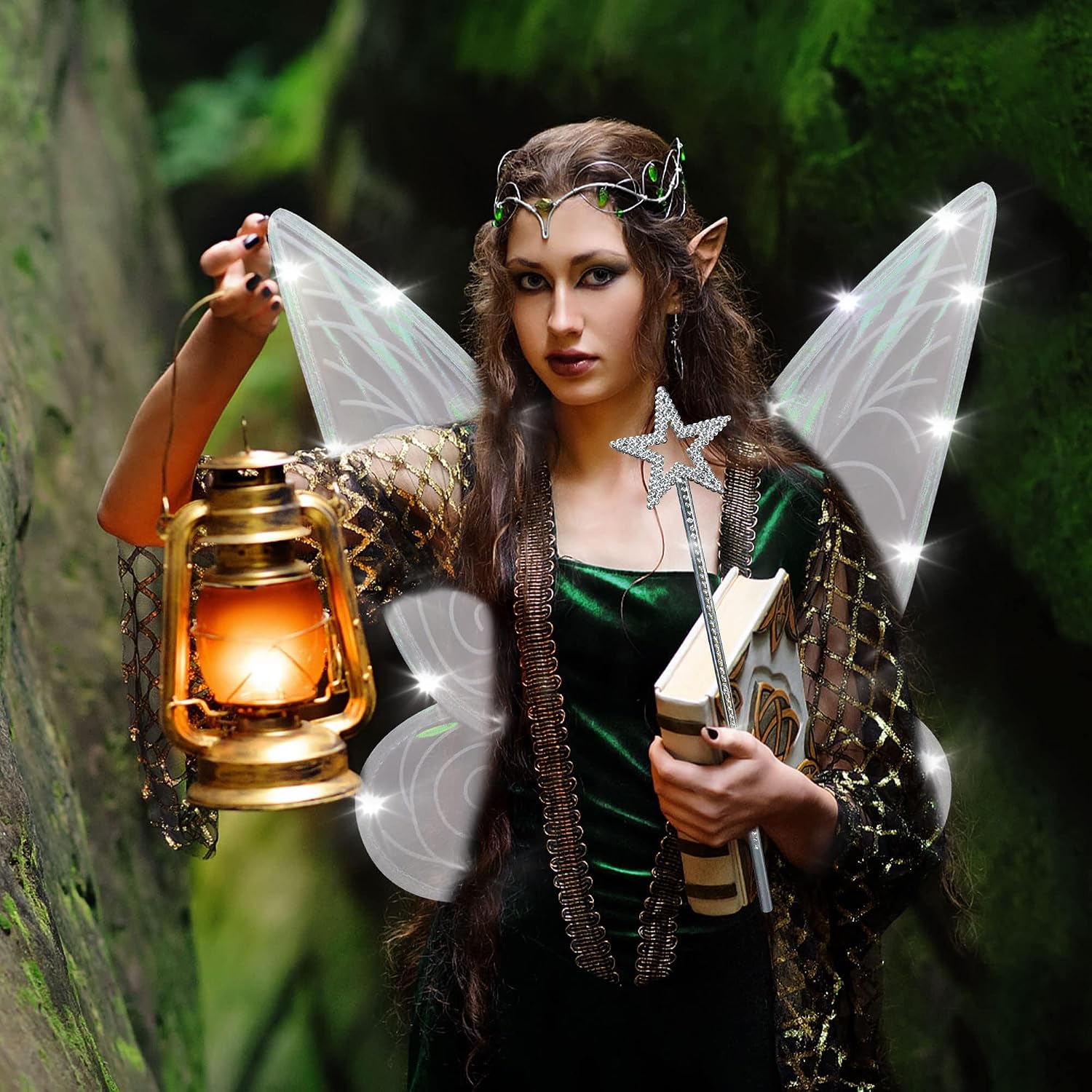U-Goforst Light Up Fairy Wings for Women Girls Adult, LED Butterfly Wings Wand Halloween Costume Cosplay Dress Up
