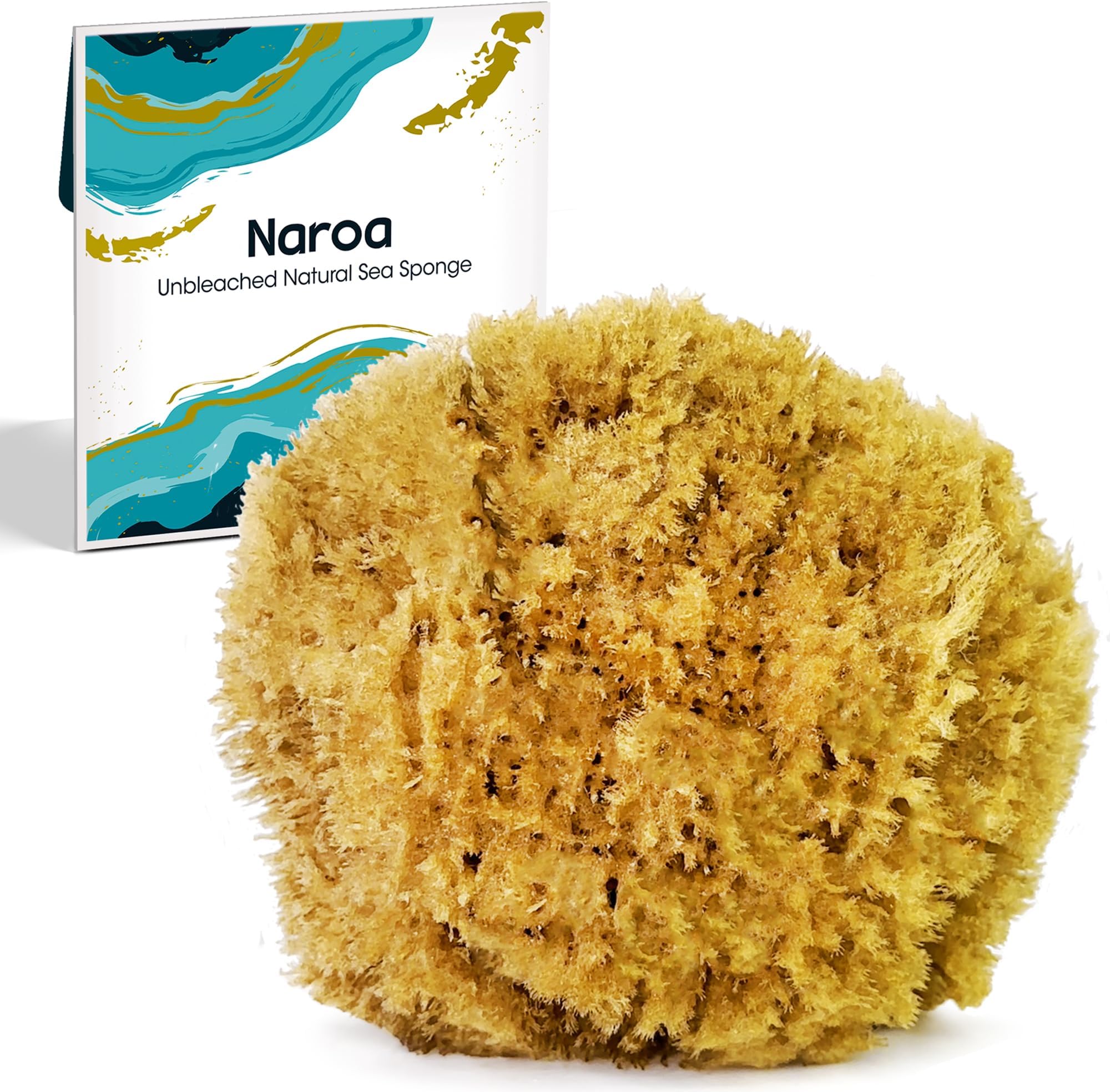 Naroa Exfoliating Natural Sponge for Shower | Bath Sea Loofah for Healthy Skin | Unbleached Bathing Body Scrubber Puff | Plastic Free (Medium)